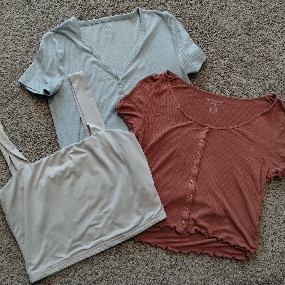 Stylish Women's Tops Set - Blue, Cream, and Brown